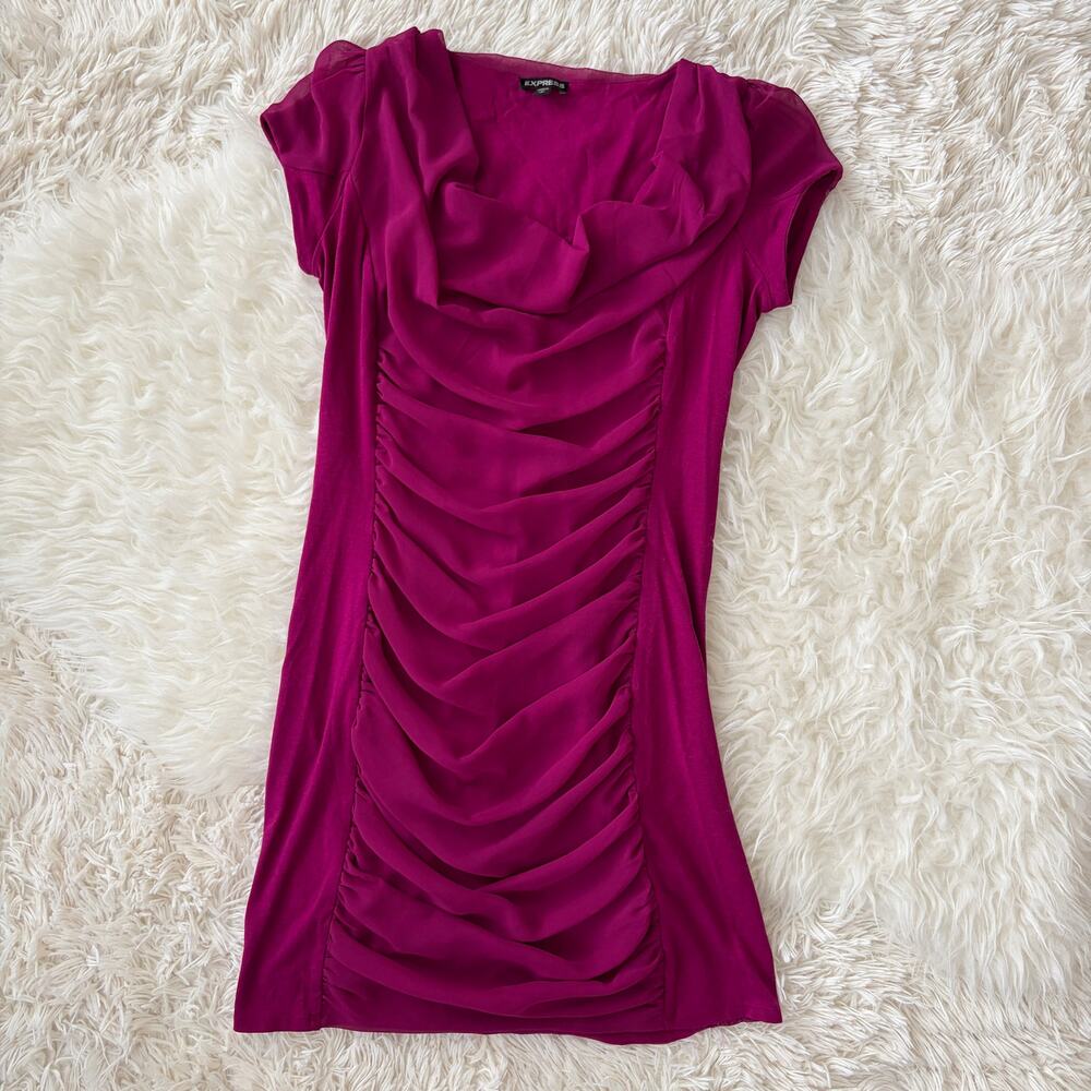 Express Fuchsia Ruched Detail Cocktail Dress, size S